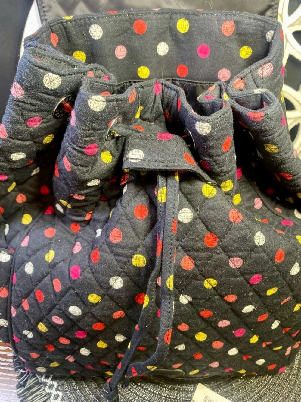 NWOT Vera Bradley Havana Dot Black Quilted Backpack‎ with Multicolor Dots